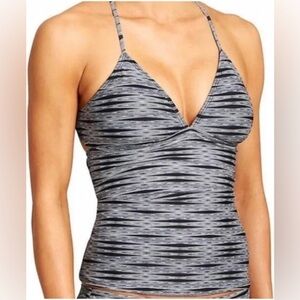 NWT Athleta Black and Gray Ariel Cut Out Striped Swim Top Women’s Size Medium